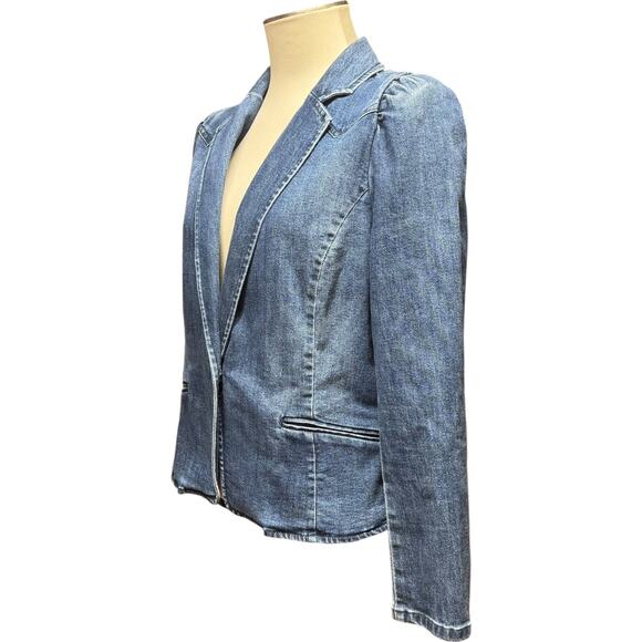 INC International Concepts Puff Shoulder Denim Jean Jacket Large - Picture 2 of 6